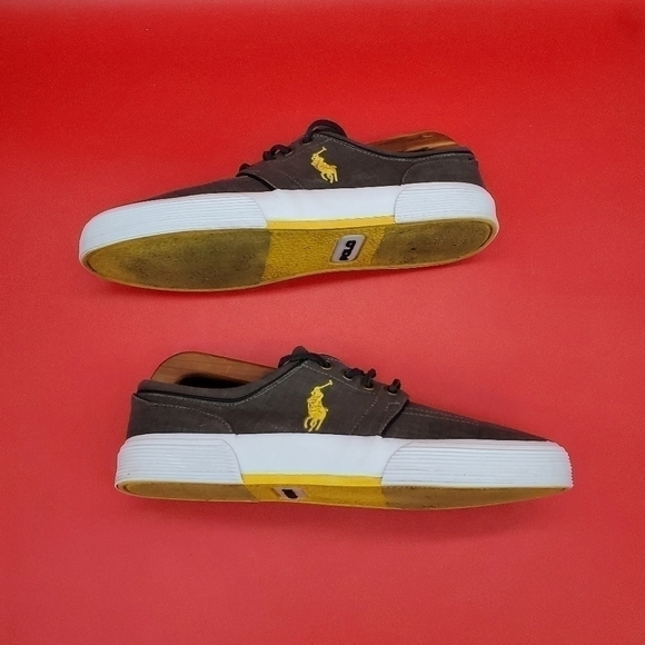 Polo Ralph Lauren Faxon Low Sneakers Men's 9D Shoes Grey Yellow - Picture 7 of 11